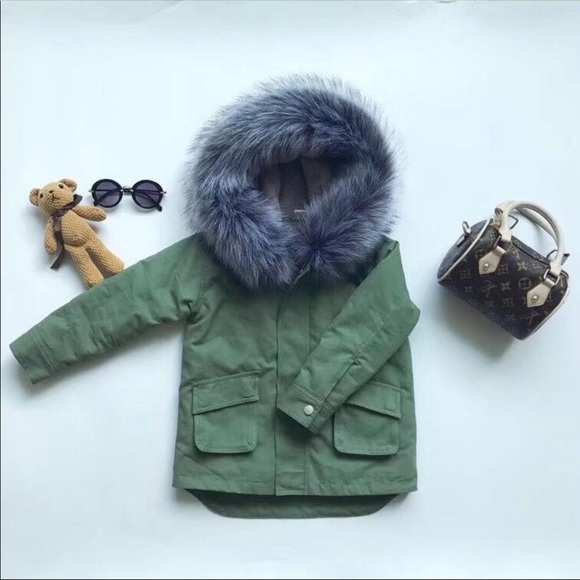 Olive green Utility Jacket with fax fur Hood - Picture 2 of 3